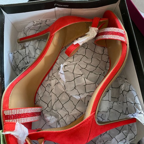 Material Girl Red Strappy Sandals with Rhinestones - Picture 5 of 8